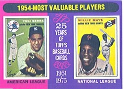 1975 Topps Mini Baseball Cards      192     Yogi Berra/Willie Mays MVP
